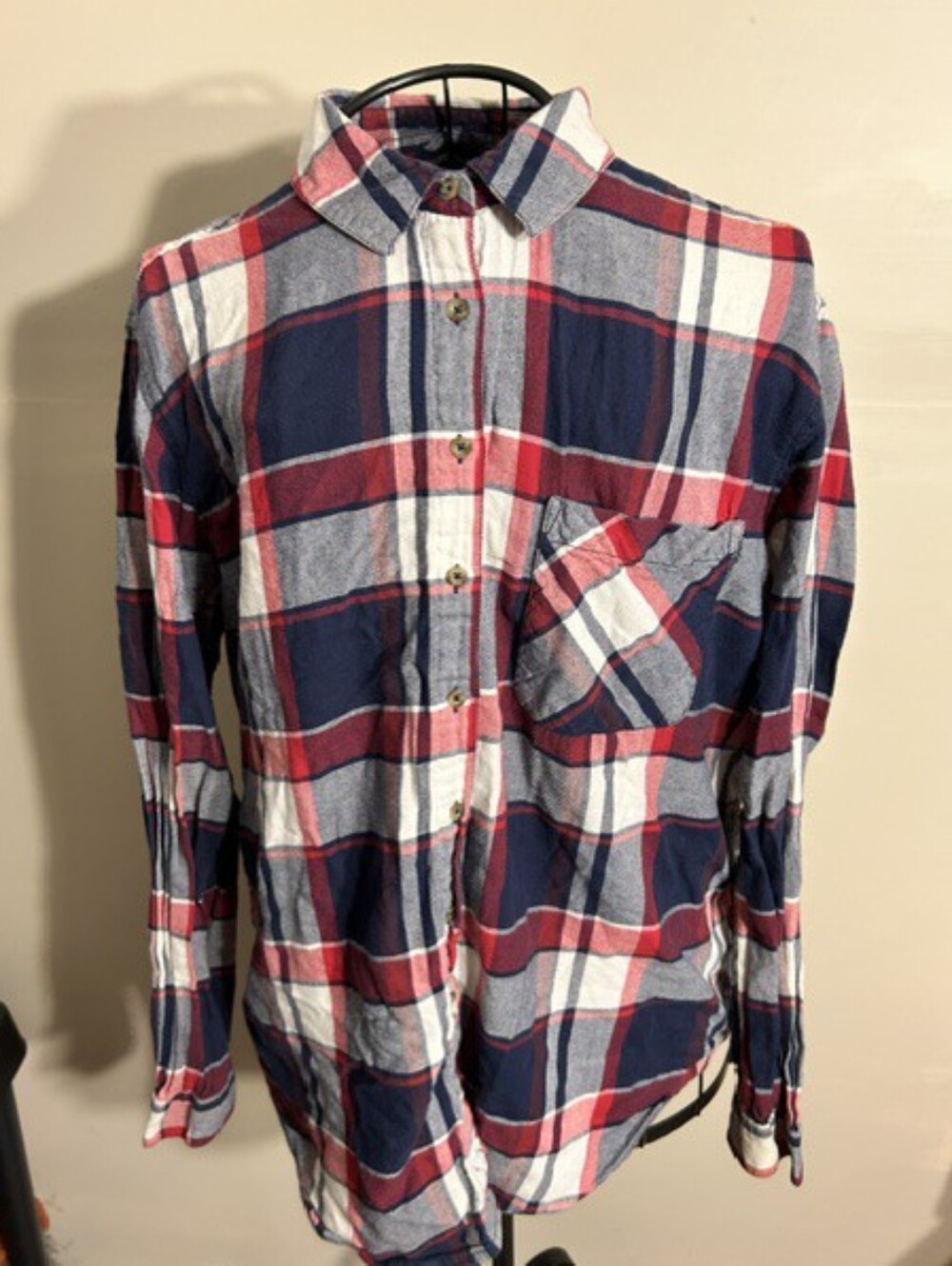Garage flannel size large womensred blue plaid shirt button up top gorpcore